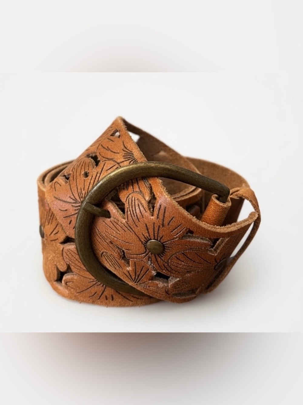 Billabong Tan Leather Floral Cut-out Belt SMALL / MEDIUM